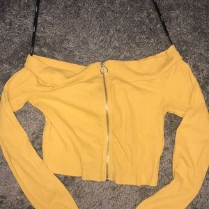 Yellow Long Sleeve Off the Shoulder Crop Top